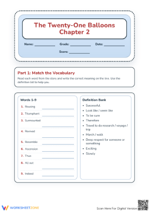 Grade 3 Twenty-One Balloons — Printable No-Prep Worksheet