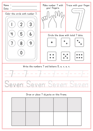 Kindergarten Number 7 — Printable No-Prep Worksheet