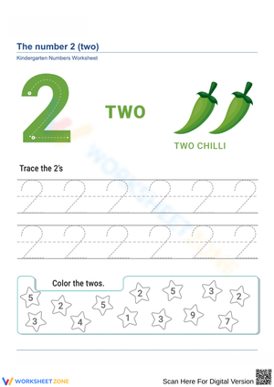 Trace, Count, and Color the Number 2 
