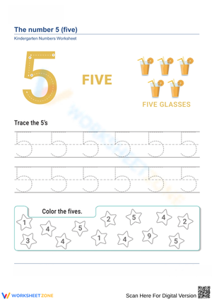 Learn Number 5: Tracing, Counting, and Coloring Fun for Kids