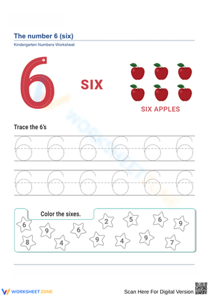 Number 6 Tracing and Coloring Worksheet 
