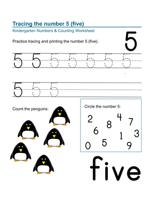 Cute Animals Tracing Number 5 Activity