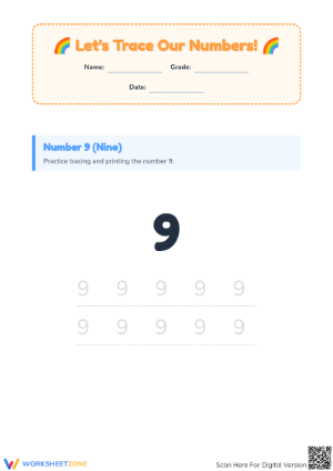 Printable Number Tracing 1-10 Worksheet | Preschool & Kinder