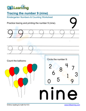 Tracing numbers 1-10 with cute animals and objects