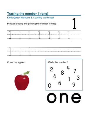 Tracing And Identifying The Number One Worksheet