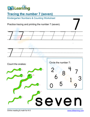 Number 7 Tracing Worksheet – Count and Identify