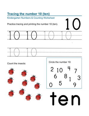 Tracing and Counting the Number 10 Worksheet
