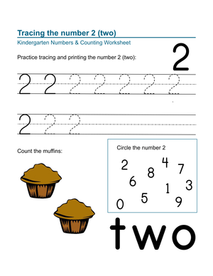 Number 2 Tracing Worksheet – Count, Trace, and Circle