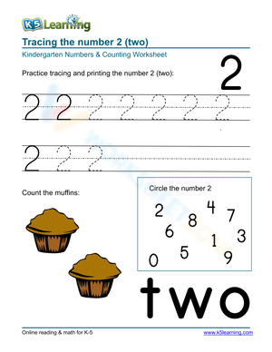 Number 2 Tracing Worksheet – Count, Trace, and Circle