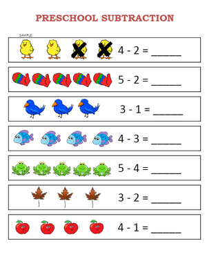 Preschool Subtraction: 1-Digit Subtraction with Objects