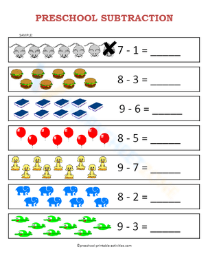 Visual Subtraction: 1-Digit Subtraction for Preschool
