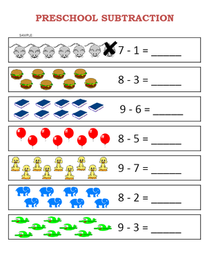 Visual Subtraction: 1-Digit Subtraction for Preschool