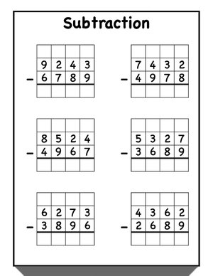 Complex Subtraction: 2-4 Digit Problem Set