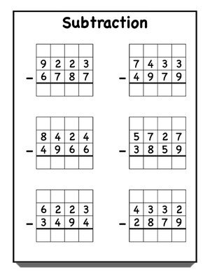 Subtraction Worksheet: 2-4 Digit Math Practice