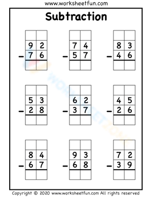Two-Digit Subtraction With Regrouping Grid Worksheet