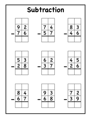 Two-Digit Subtraction With Regrouping Grid Worksheet