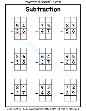 Two-Digit Subtraction With Regrouping Practice Grid