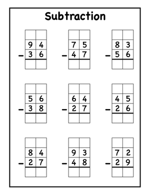 Two-Digit Subtraction With Regrouping Practice Grid