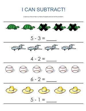 Subtraction Practice: Lines and Word Math