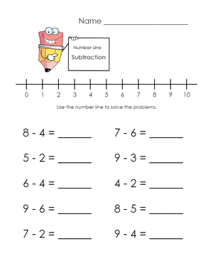 Subtraction Practice Pages: Lines and Word Math