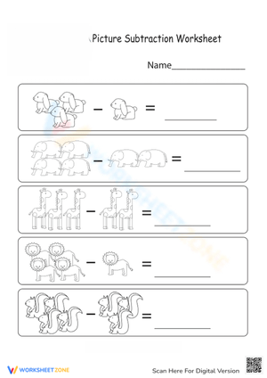 Fun Animal Subtraction Worksheet