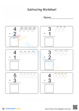 Interactive Subtraction Worksheet with Fruits