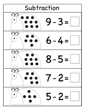 Ladybugs Subtraction Worksheet 1-10