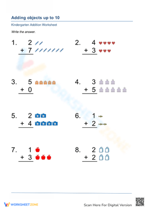Adding Objects Up to 10 Worksheet
