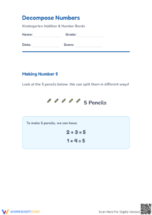 Printable Decompose Numbers Worksheet | Kindergarten Math