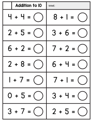Addition To 10 Math Practice Worksheet