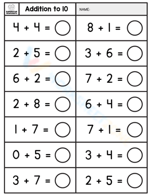 Addition To 10 Math Practice Worksheet