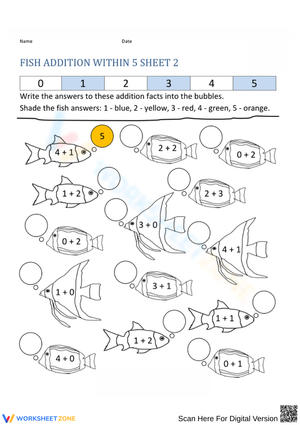 Fish Addition Within 5 Worksheet 