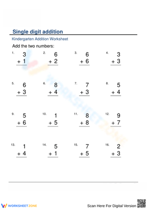 Kindergarten Math: Single Digit Addition 