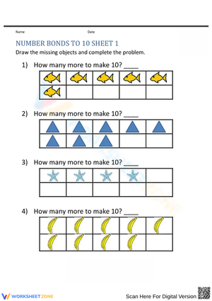 Number Bonds to 10 Worksheet for Early Learners