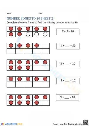 Number Bonds to 10 Practice for Early Grades