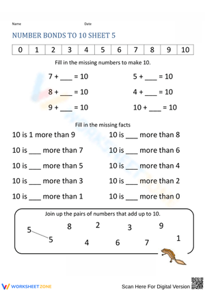 Fun Worksheets for Learning Number Bonds to 10