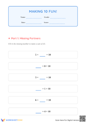 Essential Making 10 Worksheet | Grade K-1 Printable