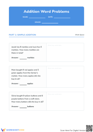 Printable Addition Word Problems for Grade 1 | Aligned