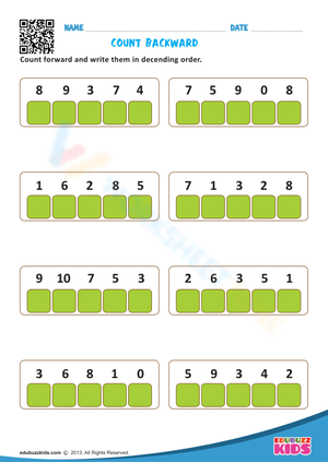 Ordering Numbers in Descending Order Math Worksheet