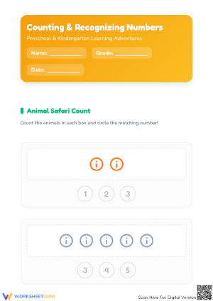 Essential Animal Counting Worksheet | Grade K Printable
