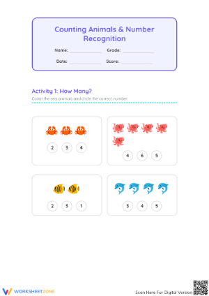 Printable Counting Animals & Number Recognition