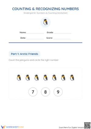 Essential Counting Worksheet | Kindergarten Arctic Animals