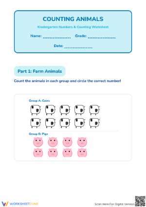 Essential Animal Counting Worksheet | Kindergarten Math