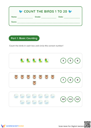 Essential Count the Birds Practice Worksheet | Grade K