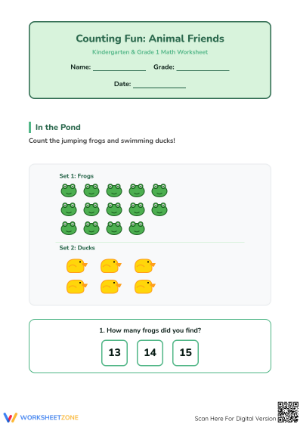 Printable Counting Fun: Animal Friends Worksheet | K-1 Math