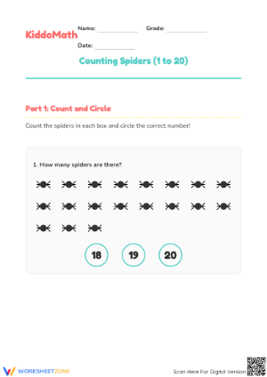 Grade K Counting 1-20 — Printable No-Prep Worksheet