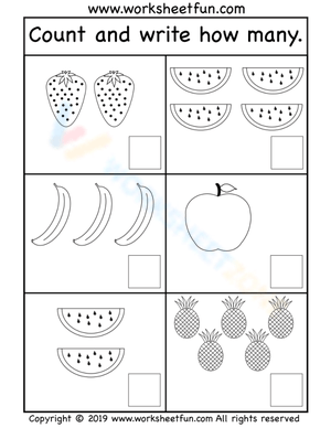 Fruit Counting Worksheet: Count and Write the Numbers