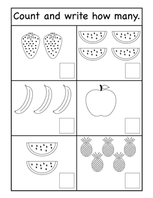Fruit Counting Worksheet: Count and Write the Numbers