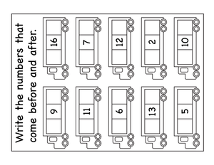 Before and After Numbers Truck Worksheet
