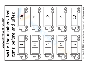 Before and After Numbers Truck Worksheet